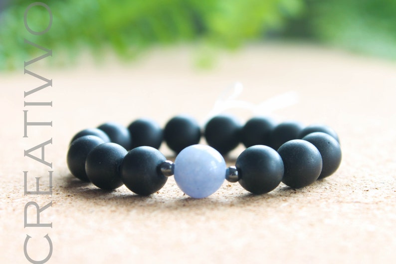 10mm Aquamarine, Hematite & Black Matte Onyx Mens Beaded Bracelet, Womens Bracelet, Gemstone Bracelet, Unisex Bracelet, Natural Bracelet image 1