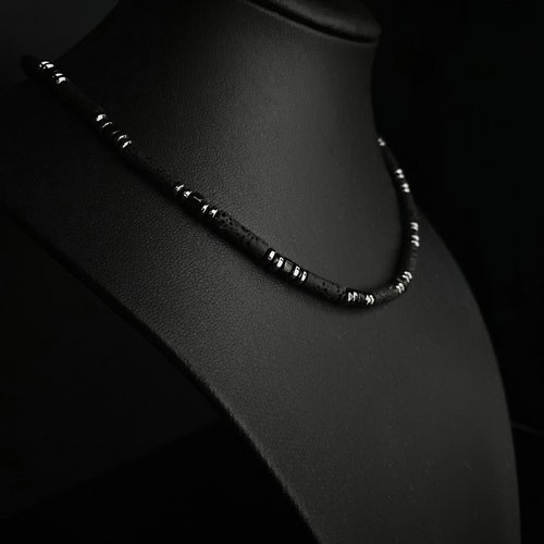 4mm Lava stone and Hematite Mens Necklace, Mens Natural Gemstone, volcanic rock Mens Necklace, Gift for Men, Mens Choker, Gift for Him