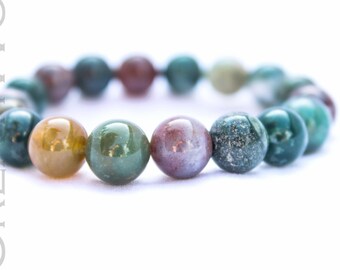 Indian Agate bracelet 10mm - Protection, Harmony, Indian Agate Beaded Bracelet, Agate Womens Beaded Bracelet, Agate Mens Beaded Bracelet