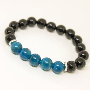 8mm Apatite and Black Onyx Mens Bracelet, Womens Bracelet, Gemstone Bracelet, Unisex Bracelet, Natural Bracelet Stretch Bracelet image 7