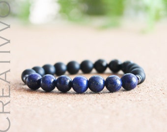 8mm Lapis Lazuli & Black Matte Onyx - Mens Bracelet, Gift for Women, Gift for Friend, Gift for Girlfriend, Gift for Boyfriend,