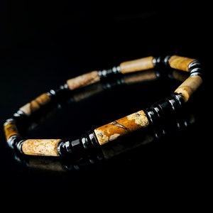 4mm Picture Jasper and hematite Mens Bracelet, Mens Natural Gemstone Bracelet, Jasper Mens Bracelet, Gift for Men, Mens Bracelet, Gift
