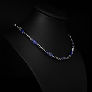 Lapis lazuli en hematiet herenketting, heren natuurlijke edelsteenketting, Azuriet herenketting, cadeau voor mannen, herenchoker, cadeau voor hem