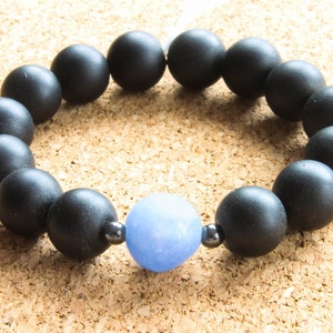 10mm Aquamarine, Hematite & Black Matte Onyx Mens Beaded Bracelet, Womens Bracelet, Gemstone Bracelet, Unisex Bracelet, Natural Bracelet image 2