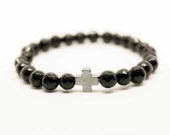 Onyx Bracelet Cross bracelet Bracelet for Men Gift for Men Gift for Father Gift for Women Gift for boyfriend Mens Jewelry Mens Bracelet