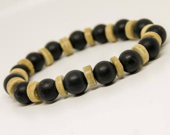 Wooden rings, Black Matte Onyx bracelet- Mens Beaded Bracelet, Womens Bracelet, Gemstone Bracelet, Natural Bracelet, Mens Bracelet