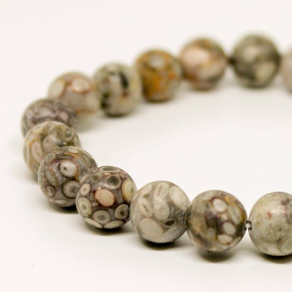 Fossil Coral Bracelet 8 mm, Fossil Jewelry, Fossilized Coral Bracelet, Coral Bracelet, Petoskey Stone, Fossil Bracelet, Stretch Bracelet