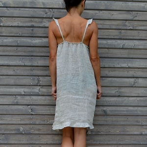 Linen Slip Dress Gray Sleeveless Tie Straps Handmade Summer Nightdress