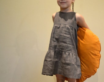 Linen Dress Baby Girls' Sleeveless Handmade Clothing Fit & Flare Design