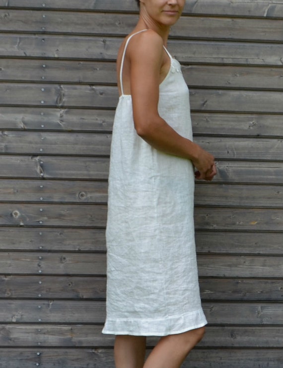 white linen slip dress