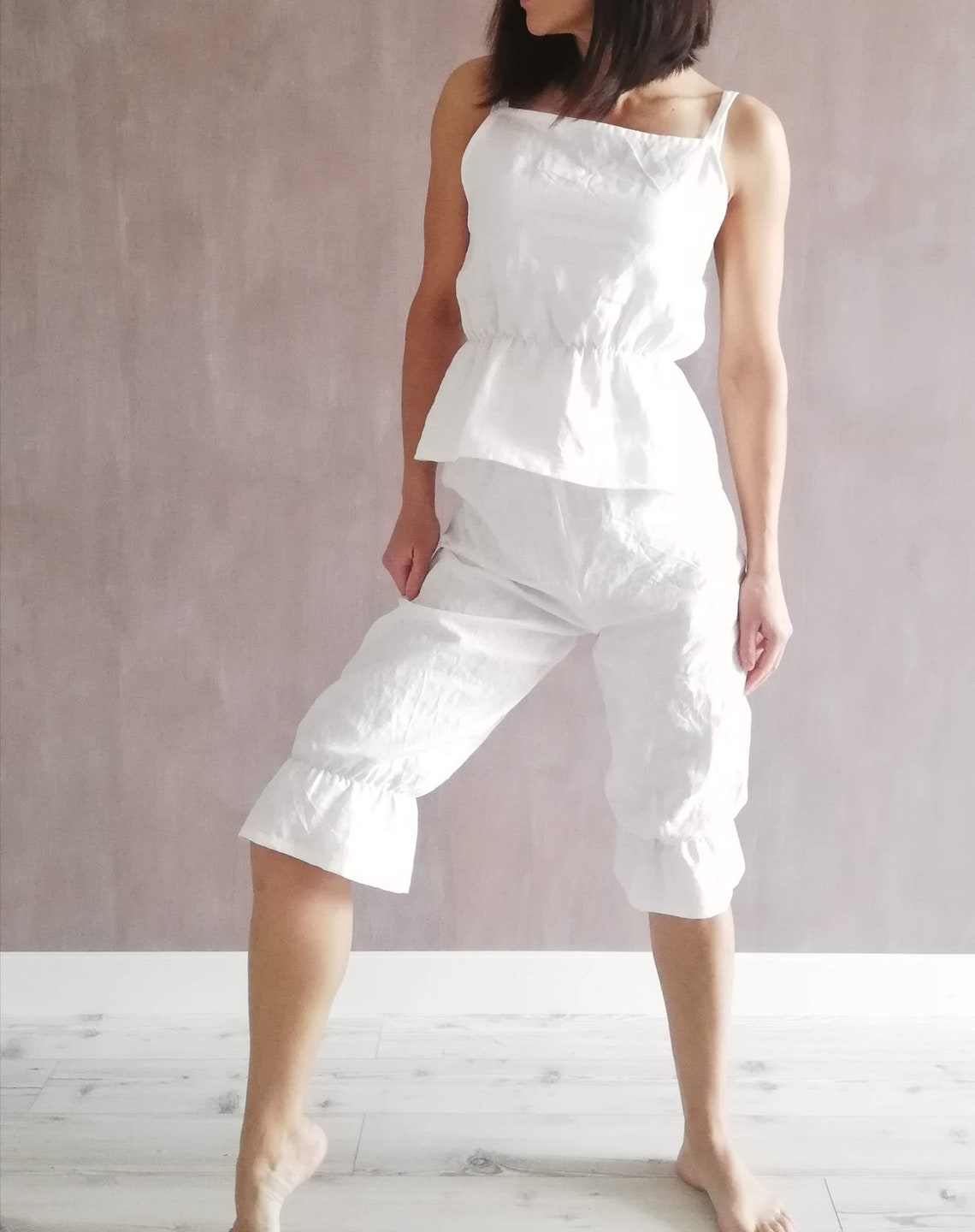 Women Summer Casual Pure Color 100 Linen Bloomers 1