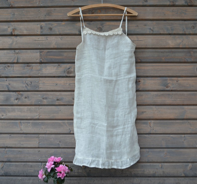 Linen Slip Dress Lace Detail Handmade Women's Clothing Summer Shirt Nightdress Nightgown image 4