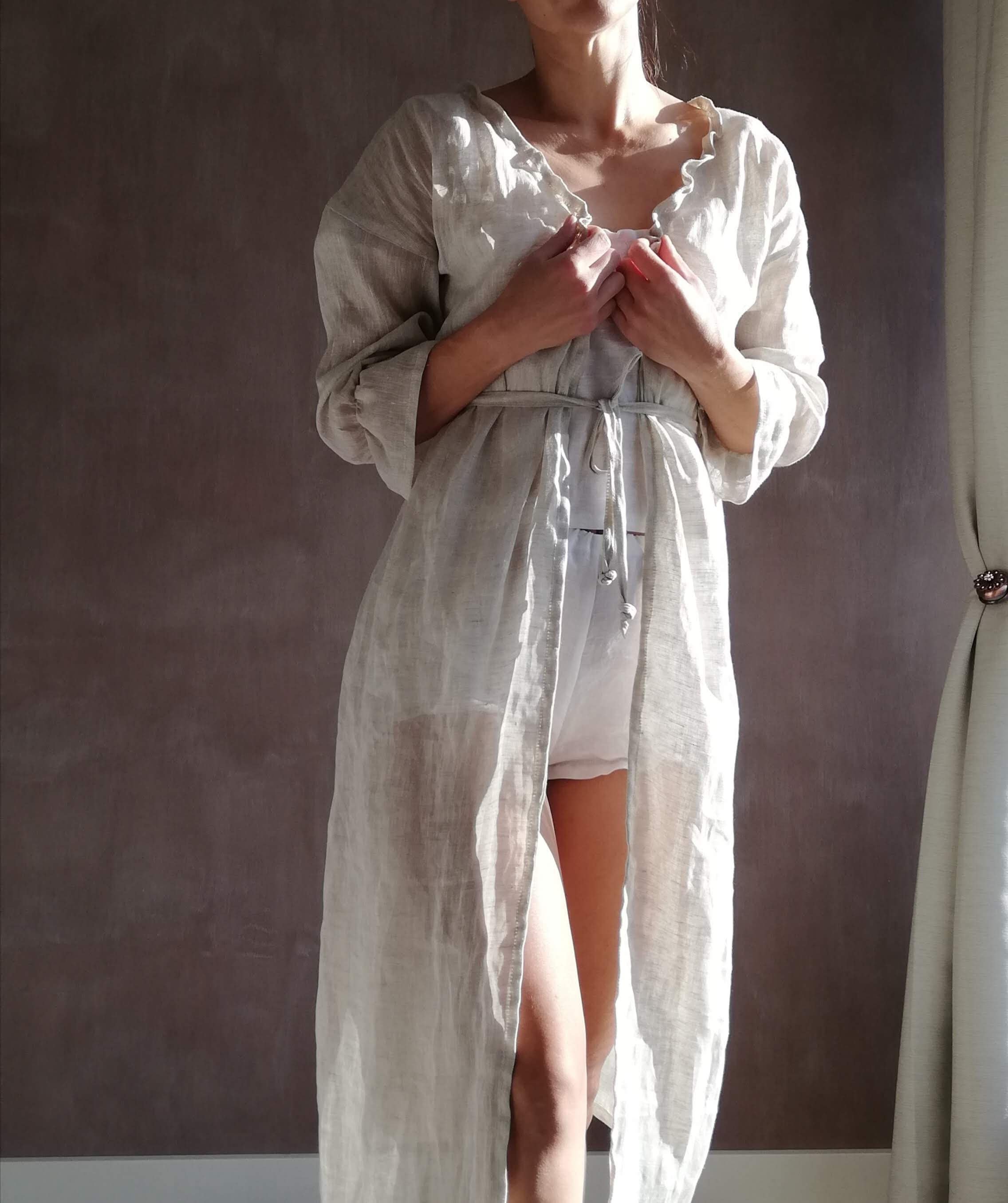 Morning Linen Robe Bathrobe, Vintage Lightweight Robe With Ruffles, Long  Transparent Linen Sexy Robe -  Australia