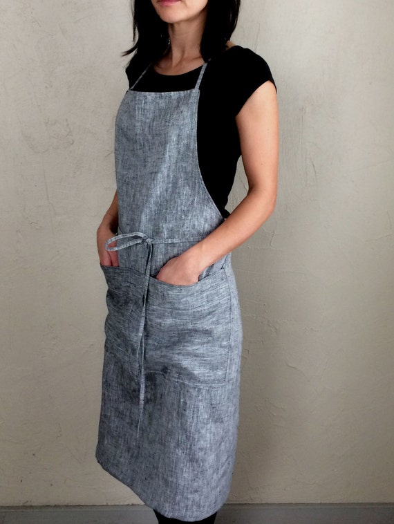 Linen Kitchen Apron With Pockets Handmade Gray Color Clothing Tie Back -  Etsy