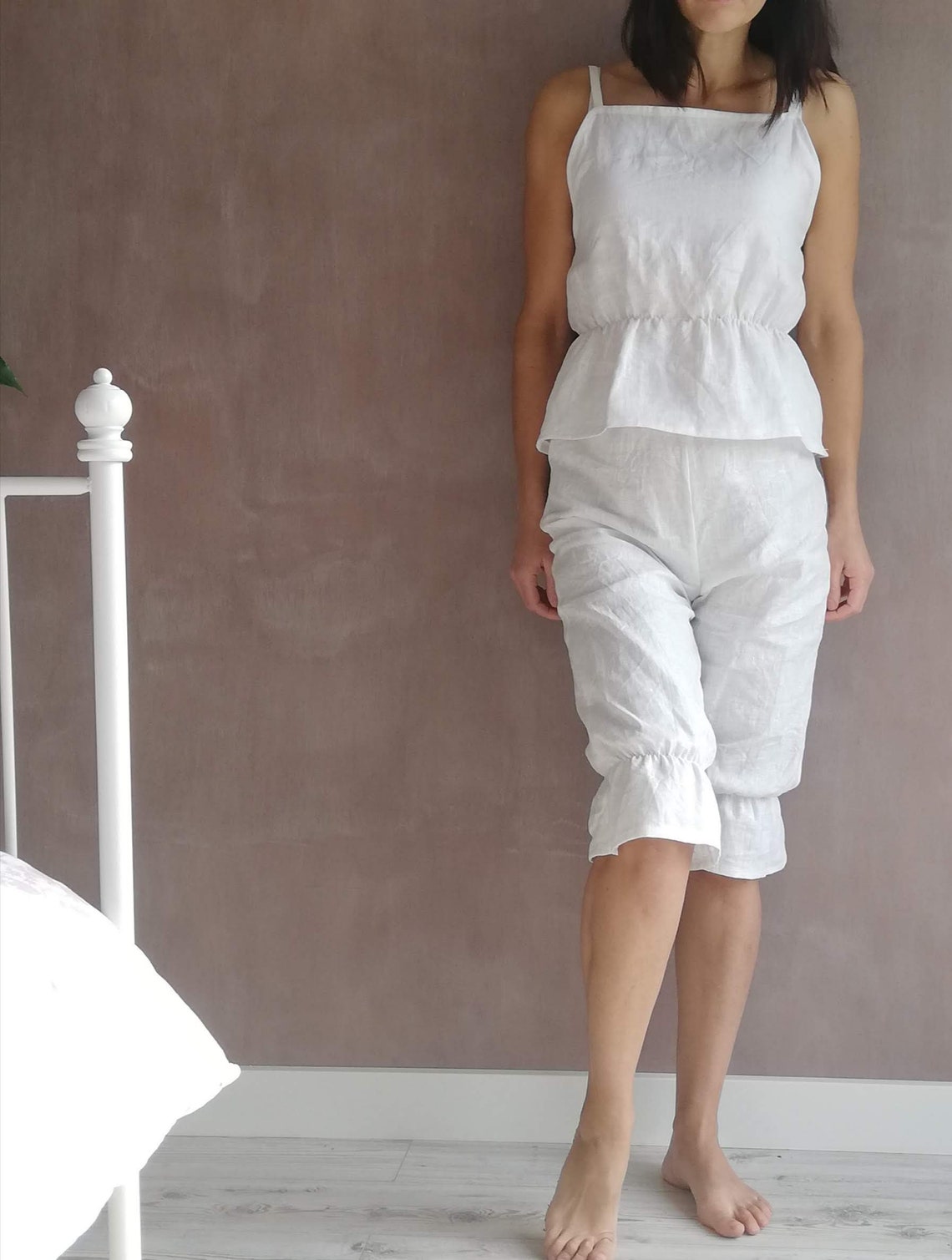 Linen Suspender Bloomers-Cream main image 1