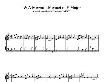 Piano Music Sheets - Minuet in F Major K.2-  Piano by Wolfgang Amadeus Mozart