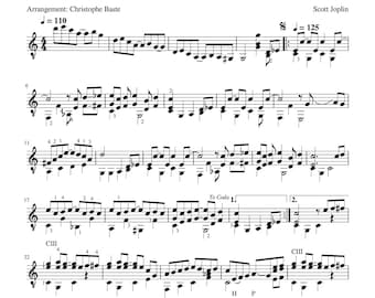Guitar Music Sheets - The Entertainer - Scott Joplin - Physical Paper Sheet Music