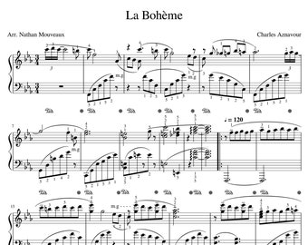 Piano Music Sheets - La Bohème - Charles Aznavour Arranged by Nathan Mouveaux - Solo