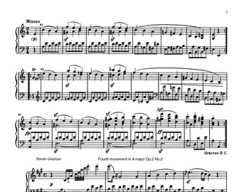 Piano Music Sheets - Piano Sonata No. 2 in A major - 4th movement, Op.2 No.2 solo by Beethoven