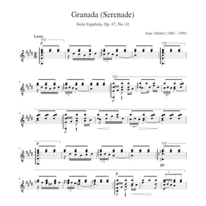 Spartiti per chitarra - Granada - Serenade - Suite Española - Opus 47, No. 1 - Isaac Albéniz - Spartiti per download digitale