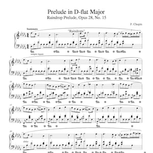 Piano Music Sheets - Prelude in D-flat Major - Raindrop Prelude - Opus 28 No 15 - Frederic Chopin - Digital Download Sheet Music