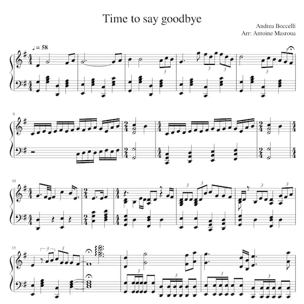 Piano Music Sheets - Time to say goodbye - Piano