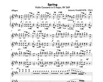 Piano Music Sheets - The Four Seasons - Violin Concerto No. 1 in E Major, RV 269  "Spring" for Solo Piano by Vivaldi