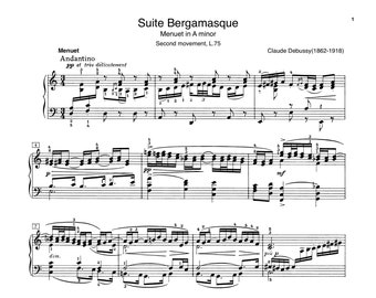 Piano Music Sheets - Suite Bergamasque - Manuet Second movement - L.75 by Claude Debussy - Download