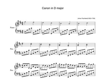 Piano Music Sheets - Canon in D  - Easy Version - by Johann Pachelbel - Paper Music Sheet