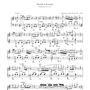 Piano Music Sheets - Rondo No. 2 in A minor k. 511 Piano by Wolfgang Amadeus Mozart