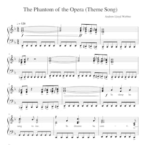 Piano Music Sheets - Phantom of the Opera (Theme Song) - Andrew Lloyd Weber - Paper Music Sheets