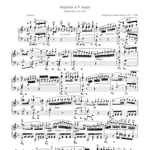 Piano Music Sheets - Rondo No. 3 in F major K. 616 Piano by Wolfgang Amadeus Mozart
