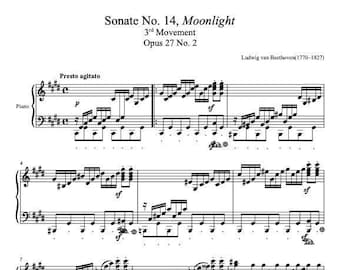 Partituras para piano - Sonata 14 Claro de luna - 3.er movimiento - Opus 27 n.º 2 - Beethoven - Partituras en descarga digital