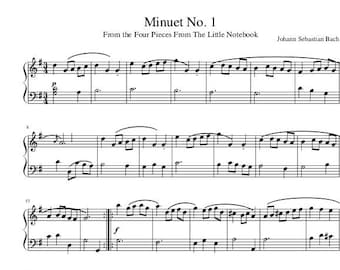 Piano Music Sheets - Minuet No. 1 BWV Anh 114 - the four pieces from the little notebook - Johann Sebastian Bach- Piano - Digital Download