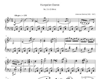 Piano Music Sheets - Hungarian Dance No. 5 in G Minor - Johannes Brahms - Piano - Digital Download