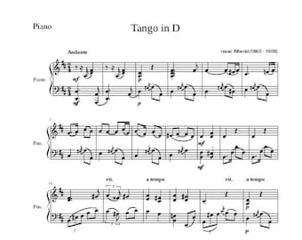 Piano Music Sheets - Tango in D Op. 165, No. 2 by Isaac Albeniz - Piano - Digital Download