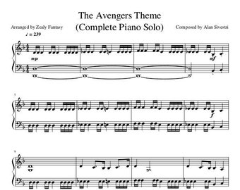 Piano Music Sheets - The Avengers Theme  - Theme Song - Piano - Digital Download