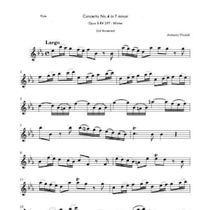 Flute Music Sheets - Concerto No. 4 in F Minor Opus 8 RV 297 Winter 2nd Movement - Antonio Vivaldi - Digital Download