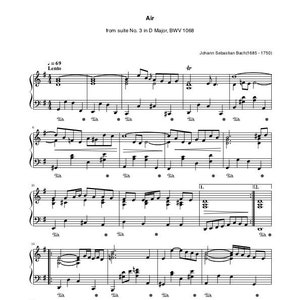Pianonoter - Air on the G String - från svit nr 3 i D-dur BWV 1068 av Johann Sebastian Bach - Piano - Digital nedladdning
