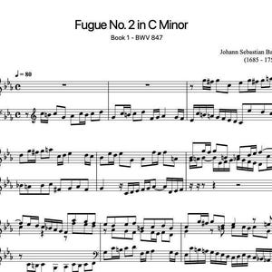 Piano Music Sheets - Fugue No. 2 in C Minor Book 1 - BWV 847 - Johann Sebastian Bach - Digital Download