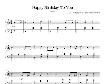 Piano Music Sheets - Happy Birthday to you - John German - Arr by Manjuprasad - Paper Music Sheets