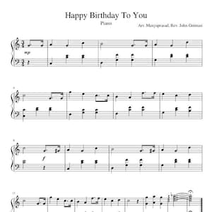 Piano Music Sheets Happy Birthday To You John German Arr Etsy Canada