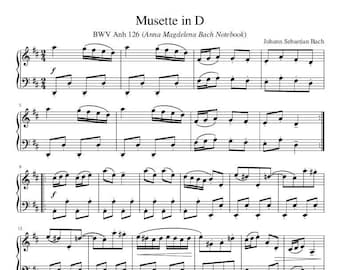 Piano Music Sheets - Musette in D - BWV And 126  - Bach  - Physical Paper Sheet Music