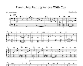 Piano Music Sheets - Can't Help Falling in Love with you  - Simplified - Elvis Presley - Digital Download Music Sheet