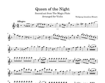 Violin Music Sheets - Queen of the Night Second Act from the Magic Flute Arranged for Violin - Mozart - Digital Download