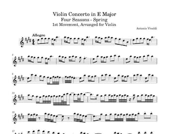 Violin Music Sheets - Violin Concerto in E Major Opus 3 RV 265 Spring 1st Movement - Antonio Vivaldi - Digital Download