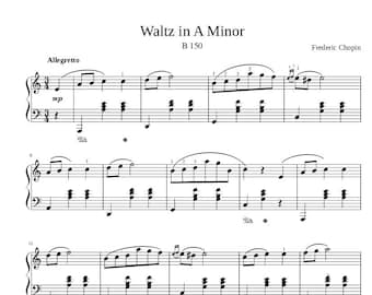 Piano Music Sheets - Waltz in A minor - by Chopin - Piano - Digital Download