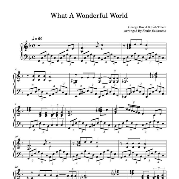 Piano Music Sheets - What a wonderful world  -  Louis Armstrong - Digital Download Music Sheet