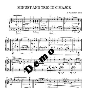 Piano Music Sheets - Minuet and Trio in C Major - Pleyel  - Digital Download Music Sheet