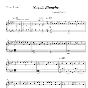 Piano Music Sheets - Nuvole Bianche by Ludovico Einaudi - Piano - Digital Download